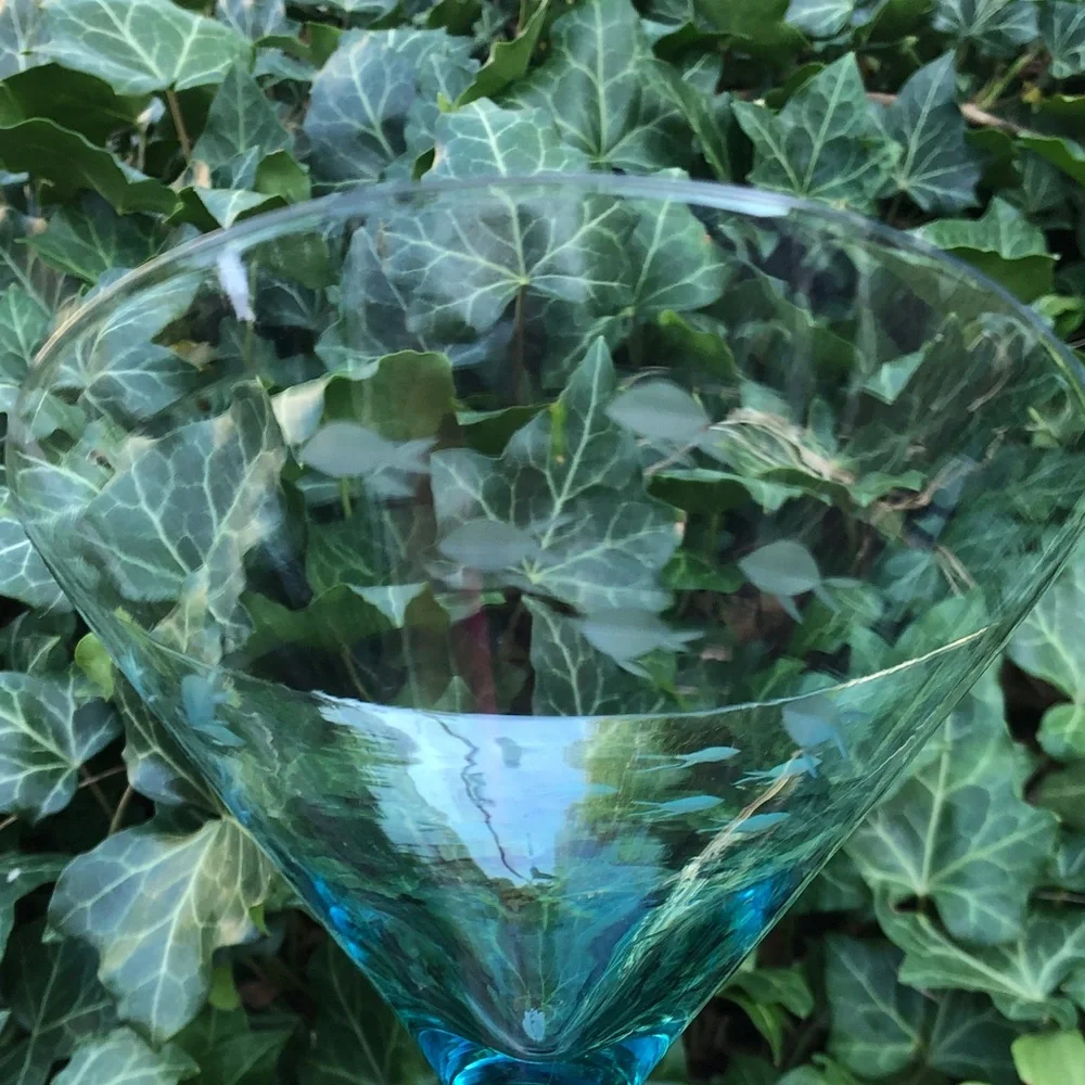 Set of Two Aqua-Tinted Etched Coupe Glasses